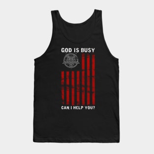 God Is Busy Can I Help You? - Satanic Baphomet Pentagram Tank Top